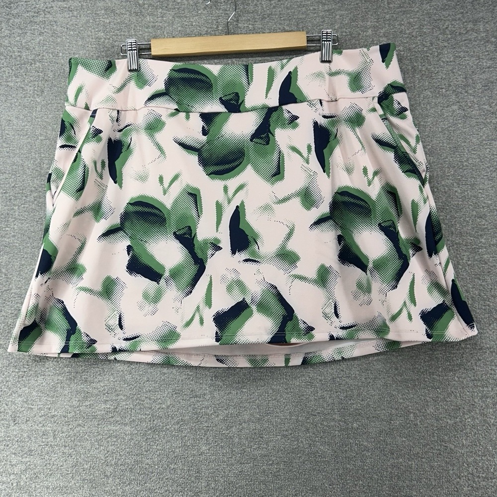 Adidas Tennis Skort Women Size XXL Pink Green Floral Golf Elastic Waist